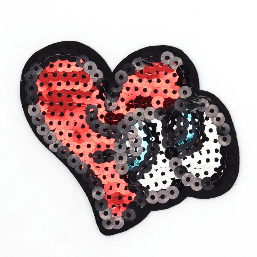 

2Pcs Sequins Eyes And Love Heart Patches Iron On Or Sew Fabric Sticker For Clothes Embroidered Appliques DIY