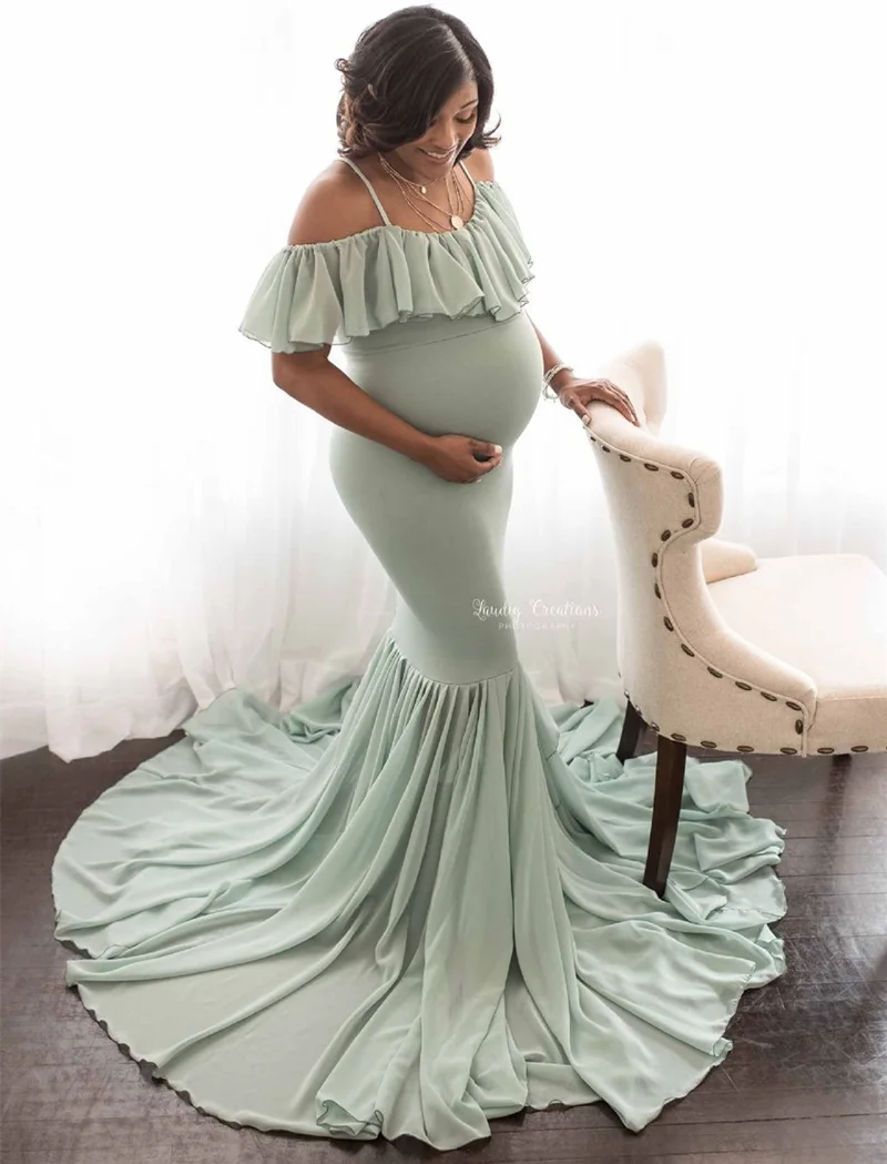 Плиссированное Платье макси для беременных для фотосессий милые сексуальные платья для беременных реквизит для фотосессии женское платье для беременных размера плюс - Цвет: Mint Green