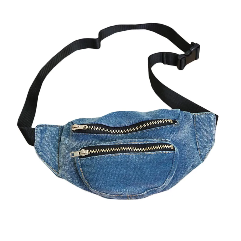 Изумрудный Для женщин джинсовая сумка талии мода Регулируемый ремень поясная сумка молнии карманов Ремень Сумки Синий Талия пакеты