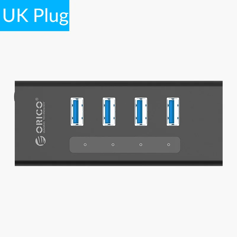 ORICO usb-хаб Поддержка BC1.2 зарядки Алюминий 4 Порты и разъёмы USB3.0 сплиттер с 12V2A Мощность адаптер для ноутбука MacBook для ПК - Цвет: Black UK Plug