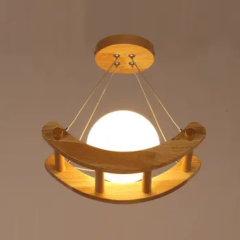 

Wooden Glass Moon Boat Kid's Bedroom Pendant Light Dining Room Corridor Pendant Lamp Balcony Hallway Hanging Pendent Lights