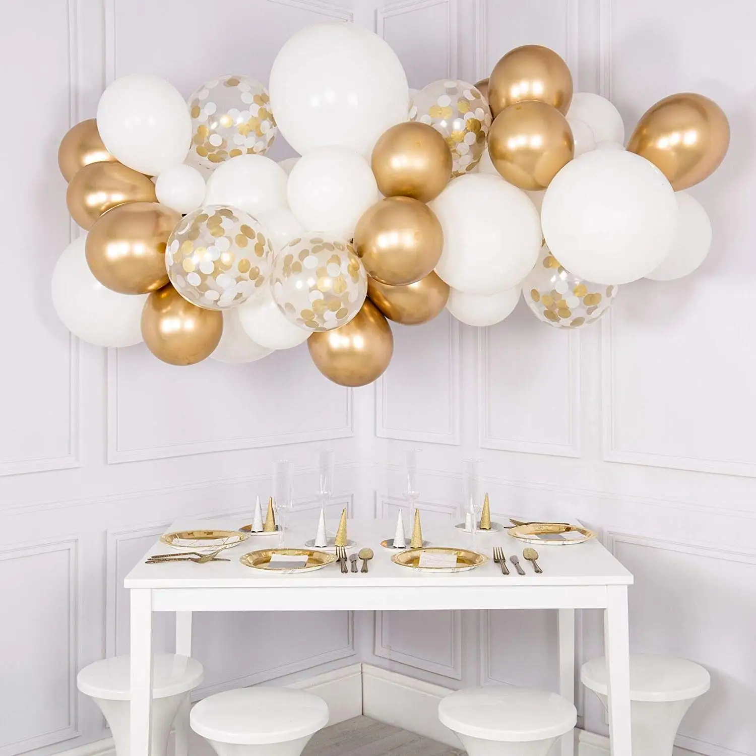 

5M DIY Balloons Garland with Gold Confetti Balloons Chrome Metallic Latex Balloons 60pcs for Birthday Party Baby Shower Wedding