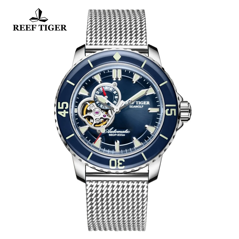 Мужские спортивные часы для дайвинга Reef Tiger/RT автоматические светящиеся с синим