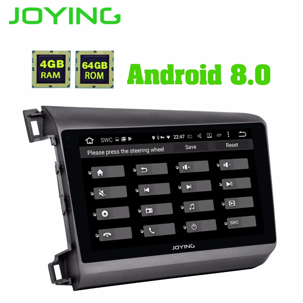 Best JOYING 9" Octa core Android 8.0 Car Radio player 4G RAM 64G autoradio For Honda Civic 2012-2015 Support SWC TPMS Video output 2
