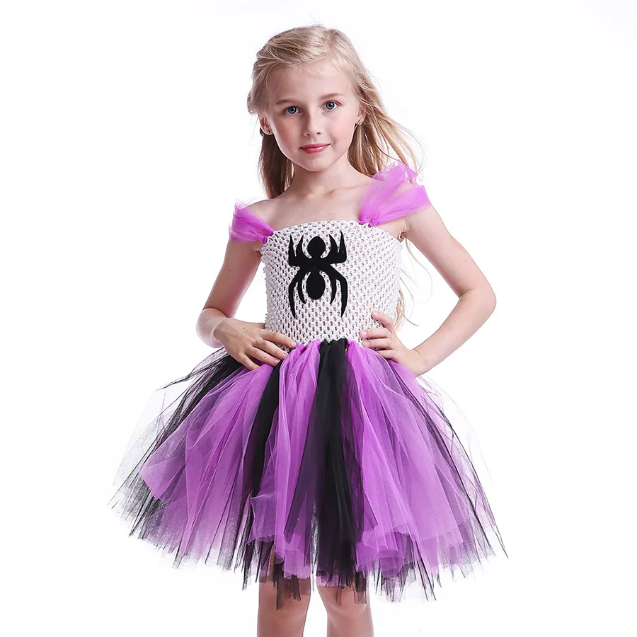 Kids Spider Pattern Tutu Dress Children Cosplay Halloween Christmas Costume Baby Girls (3)