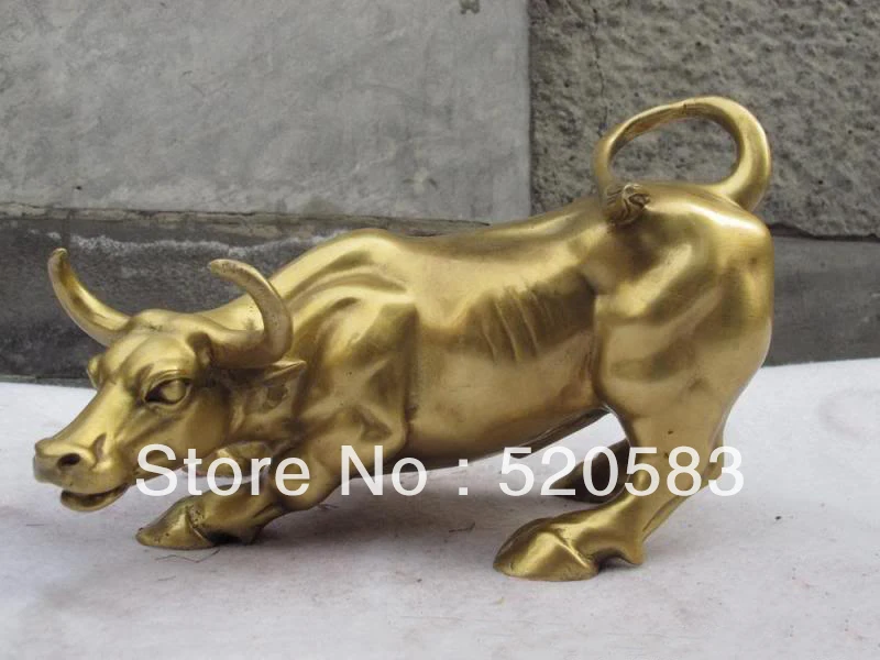 

free 8 Chinese pure brass Copper carved Wall Street Fierce Bull OX fengshui Statue fast