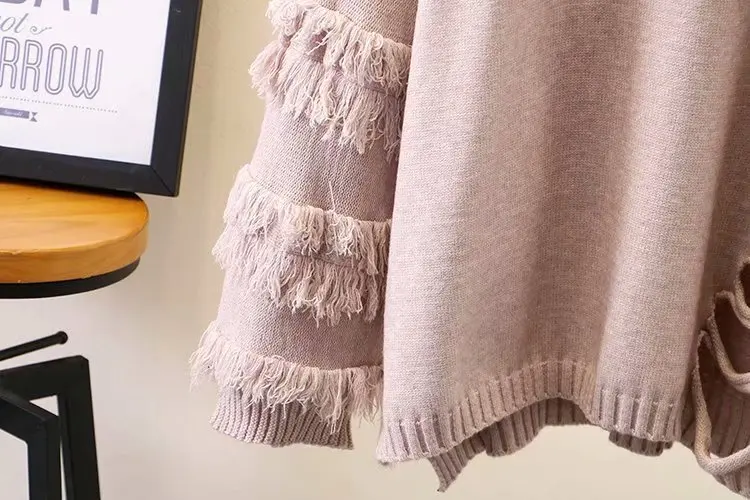 Hole Tassel Sweater Women New Autumn Spring Casual Hooded Loose Long Sleeve Knitted Pullover Solid Sweaters KKFY2773