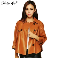 Большие размеры, новая мода, женская Высококачественная куртка из овечьей кожи с отворотом, однобортный карман, яркие цвета, свободная юбка из натуральной кожи, куртка