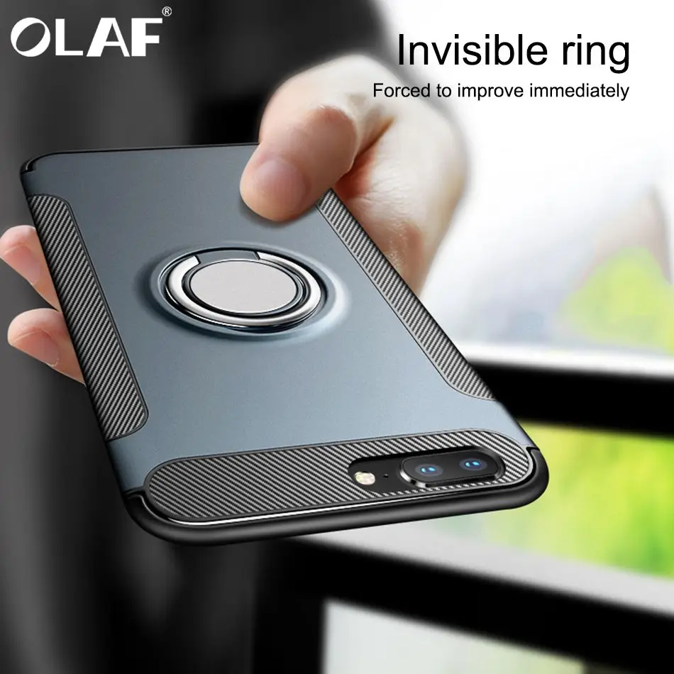 

Shockproof Case for iPhone 7 6 6s 8 Plus X 5 5s se Silicone and Hard PC Back Cover With Magnet Car Holder Metal Phone Ring Stand