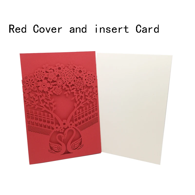 1 шт. образец красная лазерная резка, для свадьбы пригласительная открытка Лебедь дерево поздравительные открытки конверты, изготовленные по индивидуальному заказу Свадебные украшения на день рождения