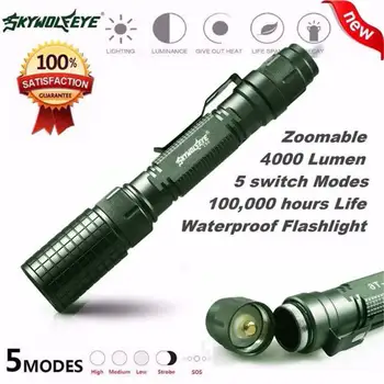 

Bright 4000LM Cree XM-L T6 Zoomable Focus LED Flashlight Torch 5 Mode Light Lamp travel adventure lighting flashlight #4J20