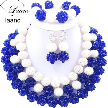 

Laanc Fashion White and Royal Blue African Jewelry Sets Beads Nigerian Wedding Necklace J3PC023