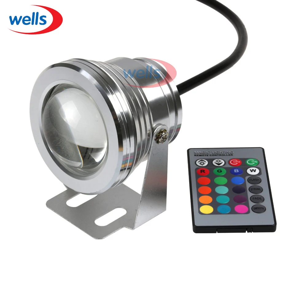 

Fast Shipping 10W Underwater IP68 RGB LED Flood Down Light For Pool Garden +24 Key Controller AC/DC 12V