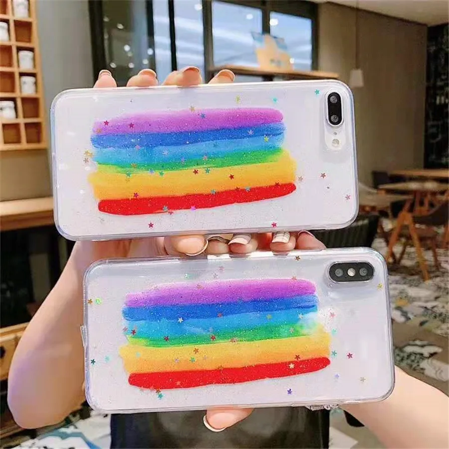 

Fashion Glitter Bling Rainbow Case For iphone 8 7 Plus 6 6s X XR Xs Max Silicone Case Transparent Casing Soft TPU Cover