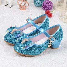 Children’s Sequins Shoes Enfants 2018 Baby Girls Wedding Princess Kids High Heels Dress Party Shoes For Girl Pink Blue Gold