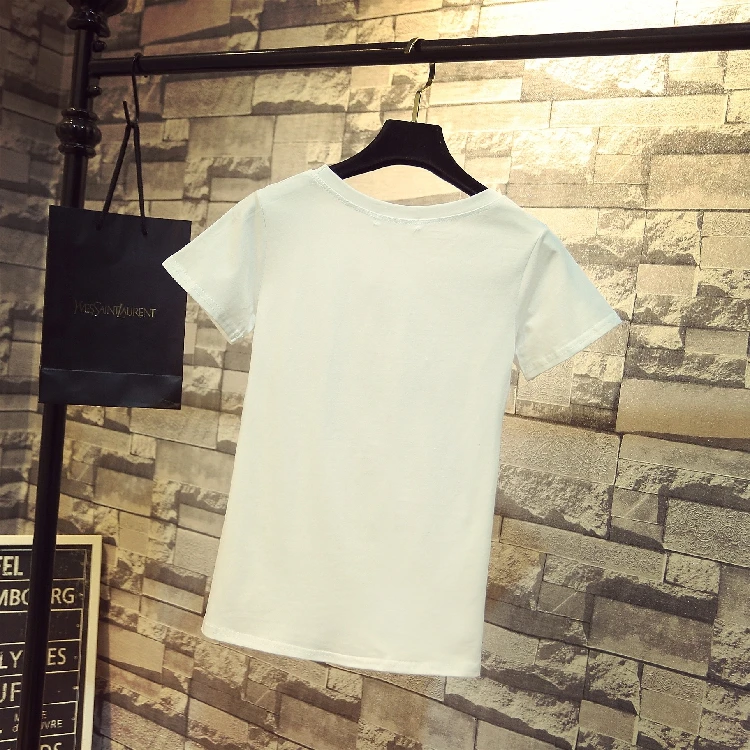 Весна и Лето Корейская футболка Женская Новая мода вышивка порошок Лебедь перо с коротким рукавом футболки школьные рубашки