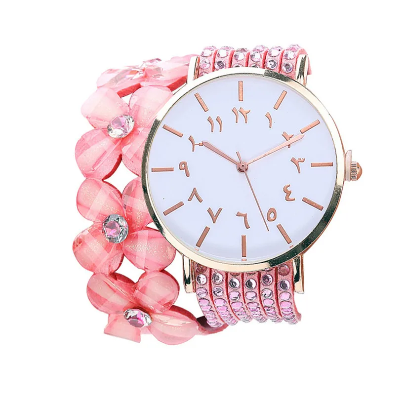 CCQ модные часы с арабскими цифрами, повседневные женские часы-браслет с кристаллами и бриллиантами, кварцевые наручные часы, Relogio Feminino - Цвет: Pink