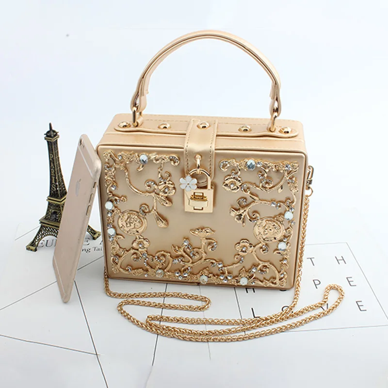 Fashion Women Evening Bag 2019 Ladies Pu Leather Clutches Box Elegant Shoulder Bag Crossbody Wallet Flower Metal Hasp Handbag Fashion Women Evening Bag 2019 Ladies Pu Leather Clutches Box Elegant Shoulder Bag Crossbody Wallet Flower Metal Hasp Handbag
