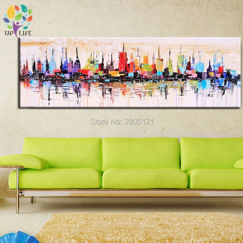 pics Multicolor Living Room Walls handmade modern abstract oil painting on canvas bright multi color rainbow city painting living room wall decorative art picture