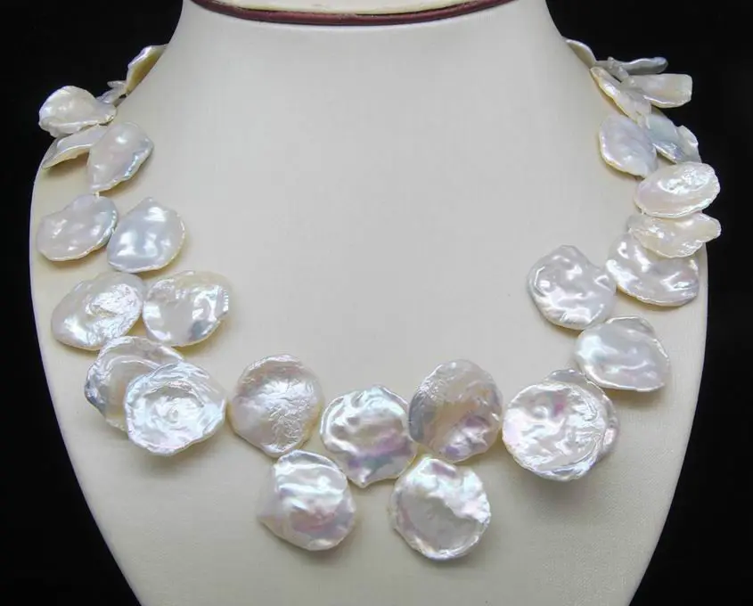 

shitou 001245 18"Natural Shape Natural pearl 15-18MM White Keshi-pearl necklace