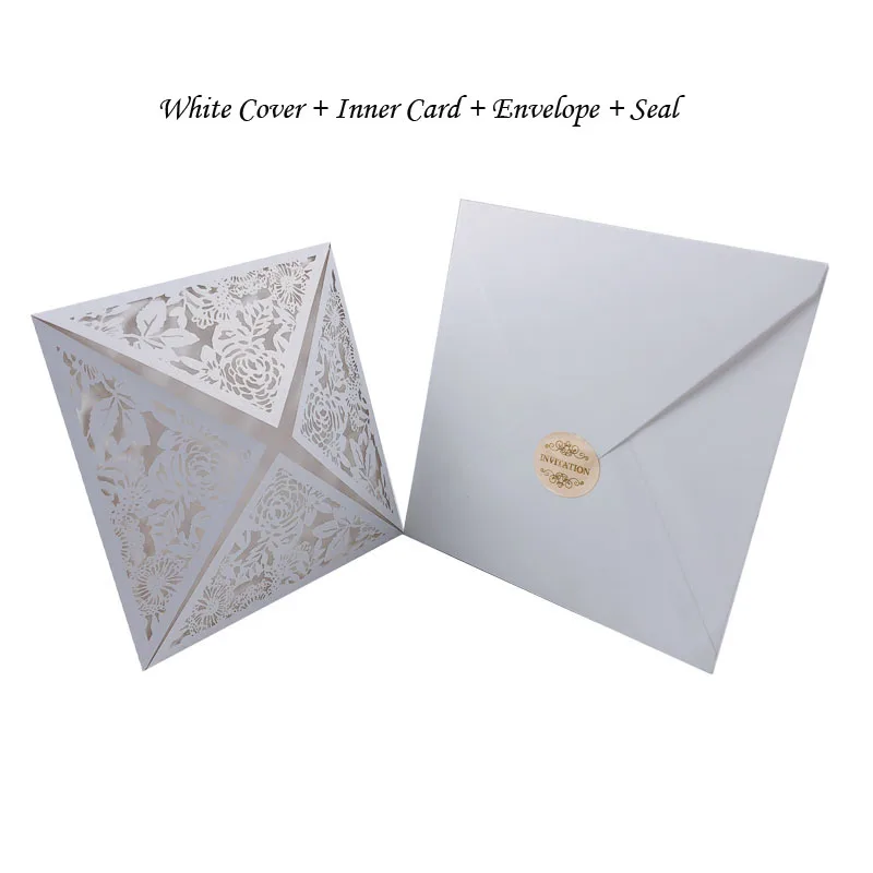  50pcs White Elegant Square Hollow Laser Cut Wedding Invitation Card Custom Printing Wedding Decorat - 32984962112