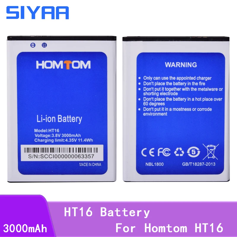 

SIYAA Phone Original Battery ht16 For Homtom HT16 Battery Mobile Phone 3.8V high capacity 3000mAh Lithium Replacement Batteries