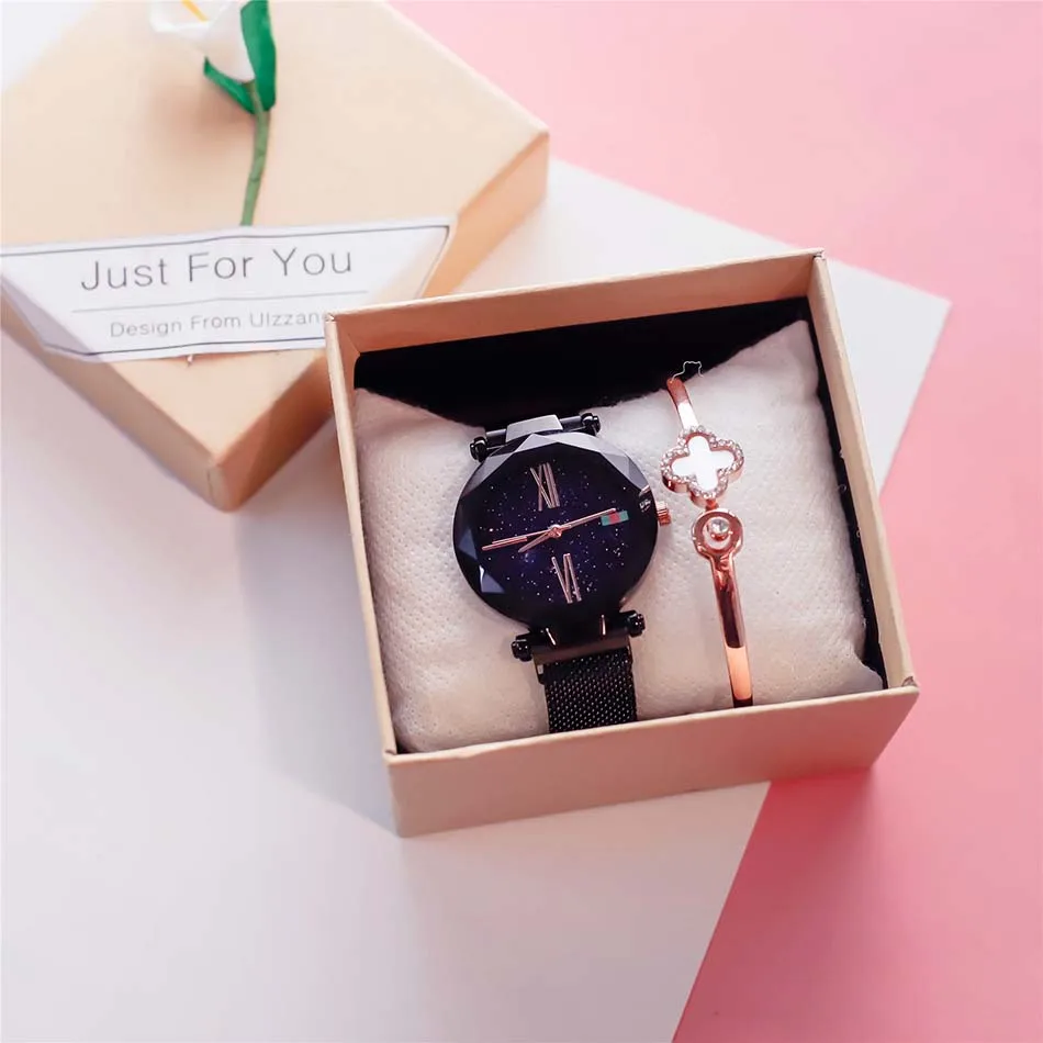 Luxury Rose Gold Women Watches Minimalist Starry Sky Magnet Buckle Ladies Watch Fashion Casual Female Waterproof Wristwatch (13) -