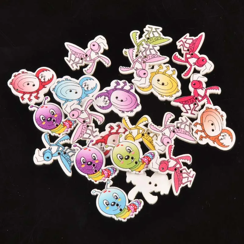 

Mixed cartoon insect painted Wooden decorative Buttons for Scrapbooking Craft Sewing Supplies 25pcs 23x28mm MT1714