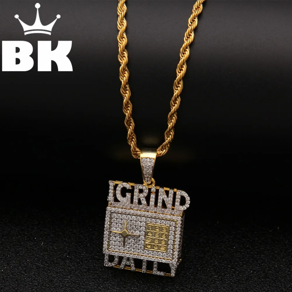 

THE BLING KING Custom Safe Deposit Box Necklace Hip Hop Full Iced Out Cubic Zirconia gold sliver CZ Stone