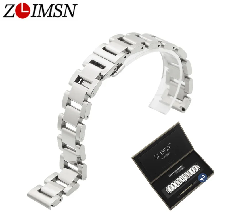 Zlimsn Deployment Clasp Stainless Steel Watchband Black Gold Women Men