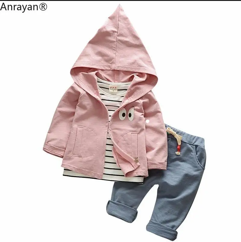

2019 New Children Girls Boy Fashion Clothing Spring Autumn Suit Hooded Coat 3Pcs/Sets Infant Clothes Baby Cotton Kids Tracksuits