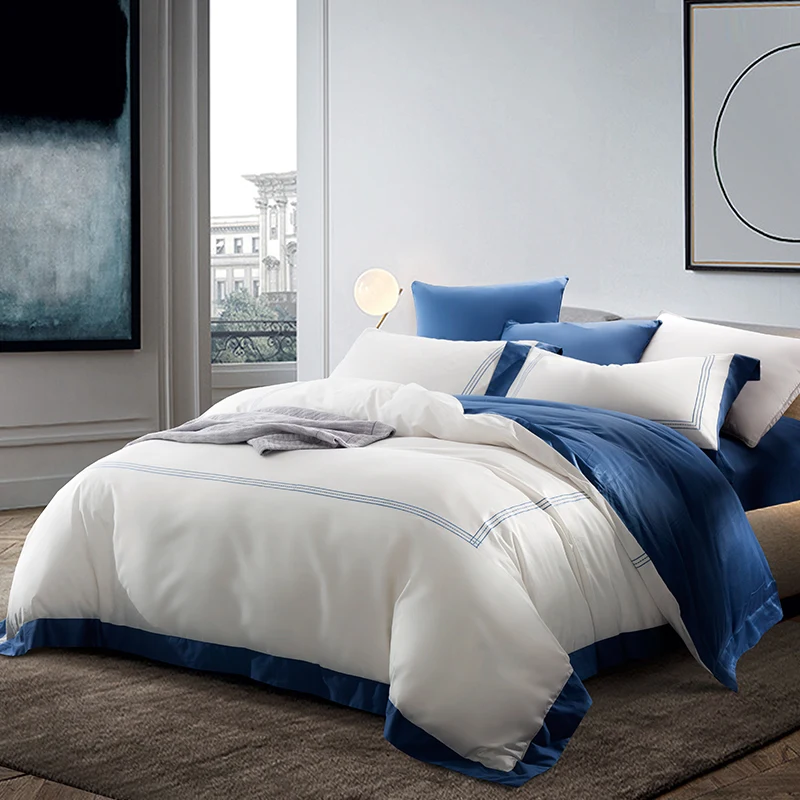 - Egyptian Cotton Queen King size Bedding Set White Hotel DuvetQuilt cover Bed Fitted sheet set ropa de cama parrure de lit