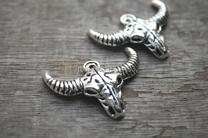 10pcs-Longhorn амулеты Античные тибетские серебряные кулоны с черепами 36x28mm | Украшения