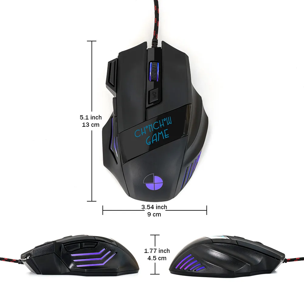 Professional Wired Gaming Mouse 7 Button 5500 DPI LED Optical USB Computer Mouse Gamer Cable High 3