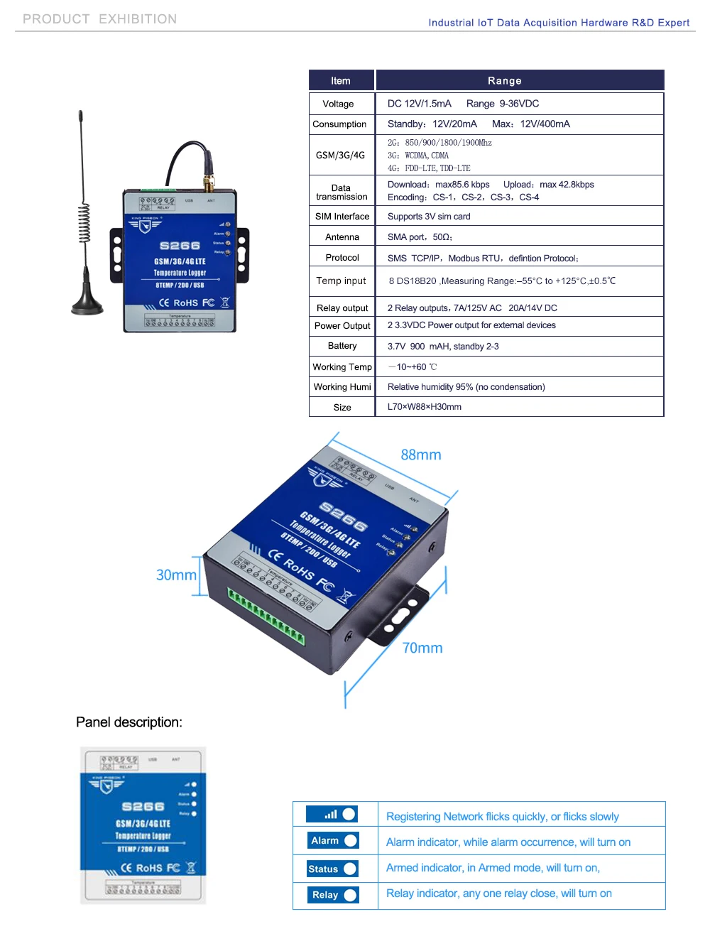 Módulo de Temperatura Registrador de Dados Celular Iiot Rtu Suporta 8 Entradas Temp S266 3g 4g Sms 9 Kits de sistema de alarme