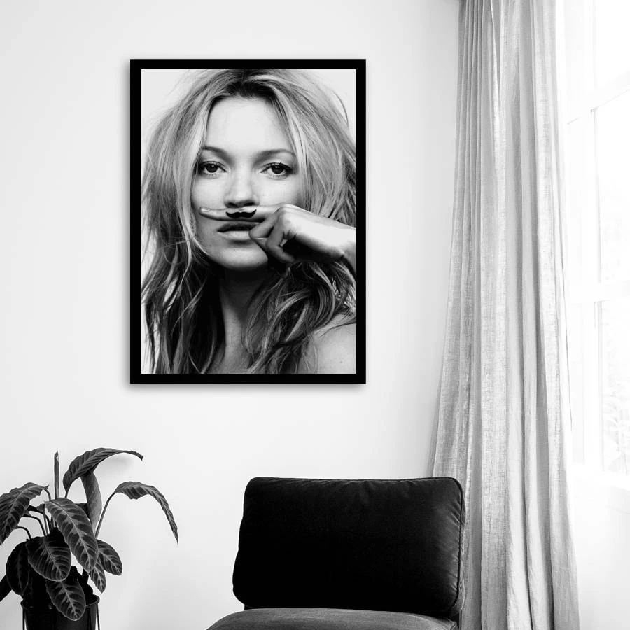 Kate Moss Moustache Poster Canvas Art Prints Portrait Wall Pictures