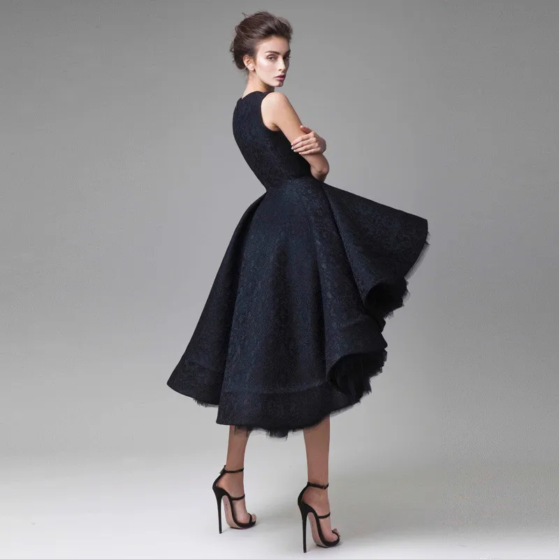 Krikor Jabotian Prom Dresses Hand Made Flower Jewel Neck Dark Navy EveninDress Knee Length Party Gown Sleeveless Formal Red Carpet Dresses