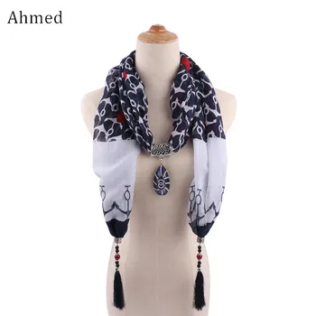 

Ahmed New Colorful Printed Synthetic Stone Water Drop Pendant Statement Necklaces Charm Tassel Scarf Necklace Jewelry for Women