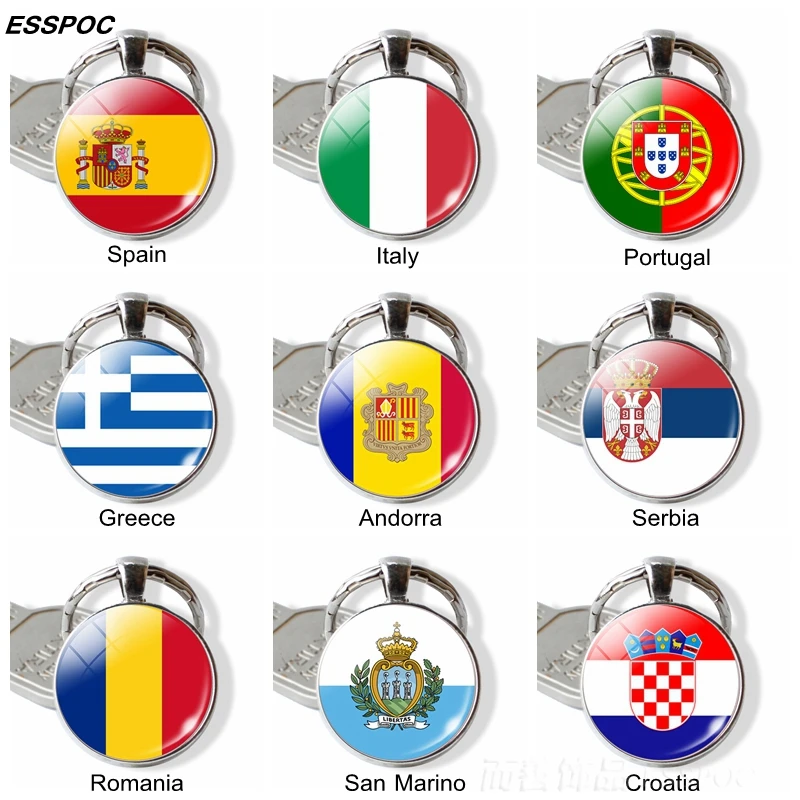 

Southern European Countries Flag Keychain Spain Italy Portugal Greece Romania Croatia Andorra Flag Keychain Foreign Friends Gift