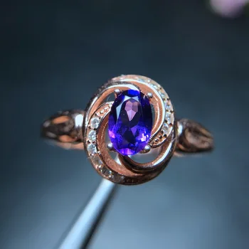 

KJJEAXCMY Fine jewelry Natural purple crystal ring 925 sterling silver mouth smooth curve