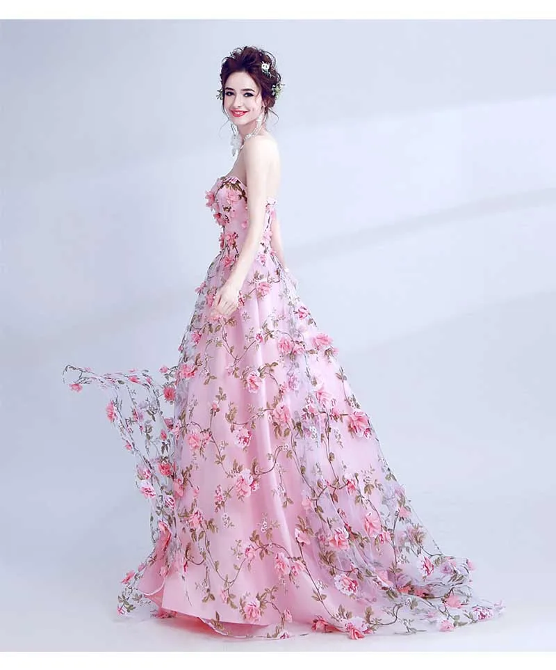 

Luxury Pink Floral Strapless Sleeveless Evening Party Dress Custom Red Carpet Formal Dress Birthday Gift For Women Plus Size 5XL