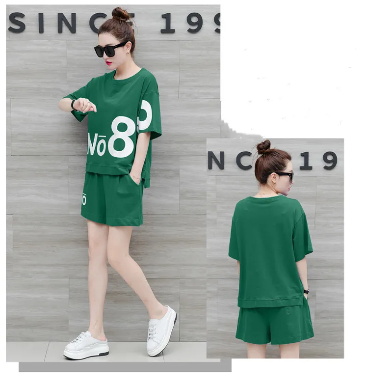 

Mr.nut casual sportswear suit female new fashion printing Korean version of the loose short-sleeved shorts running two-piece