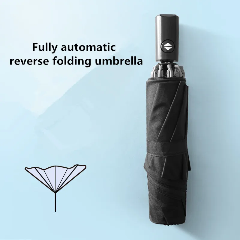 

Men's business solid color reverse folding umbrella. Automatic tri-fold umbrella for car