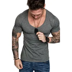 Мужская футболка 2019 Весна мужской высокого качества с коротким рукавом сплошной цвет футболки Плюс Размер Мода белый Slim Fit Мужская