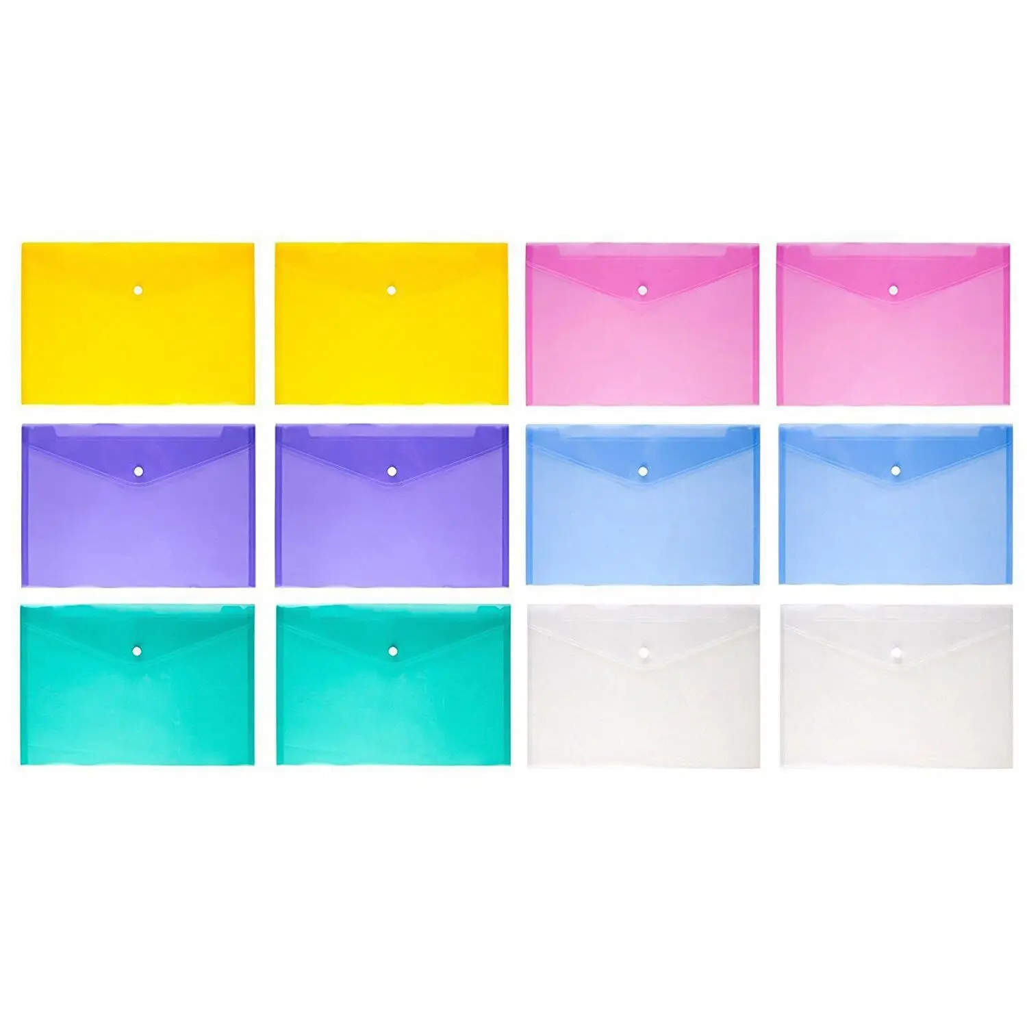 12Pcs A4 Plastic Stud Document Wallets Folders Filing Paper Storage