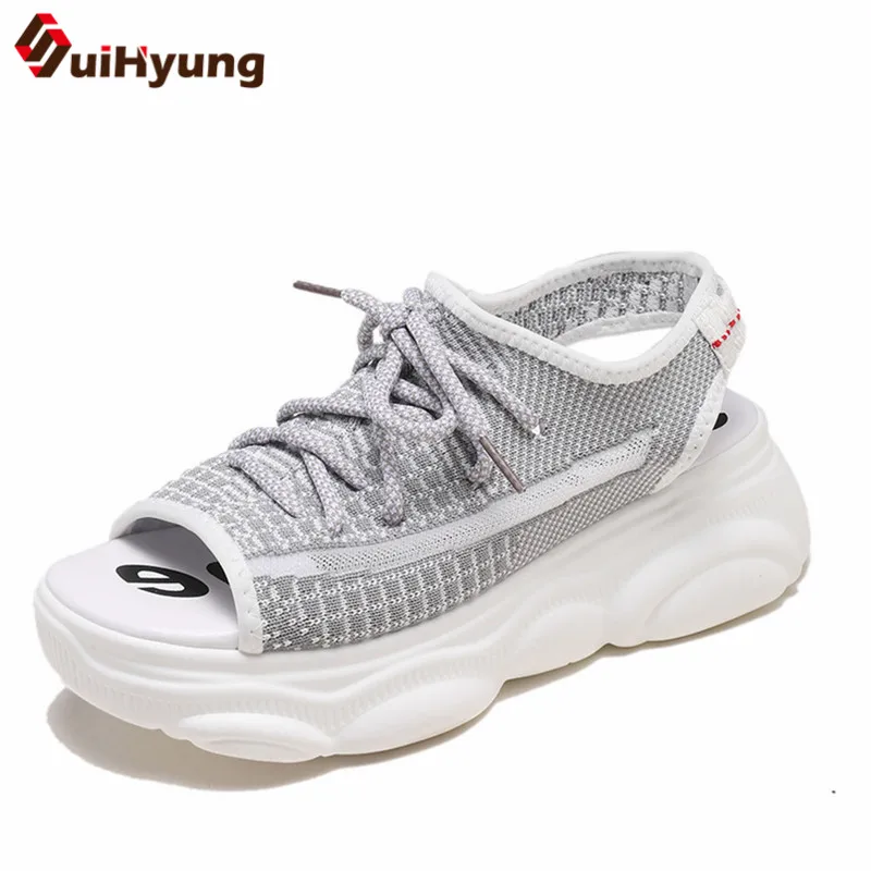 

Suihyung Women Casual Shoes Summer Peep Toe Sandals Black White Platform Sandals Slip-On Female Beach Shoes Sandalias de mujer