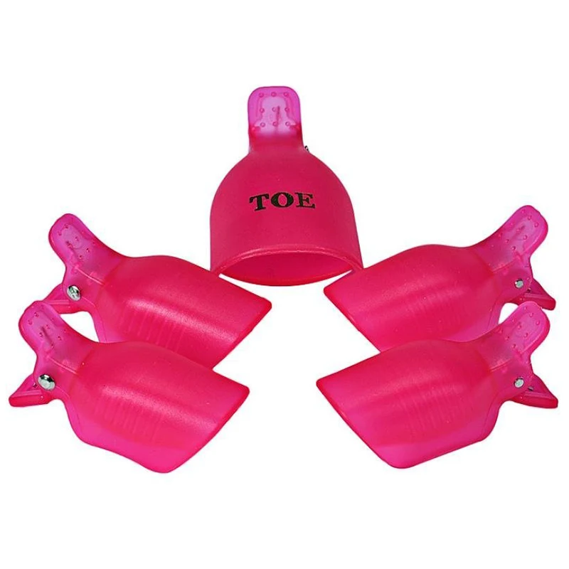 

5PCs Toe Nail Soak Off Clip Caps Nail Art Gel Reusable Tips Remover, Rose Red