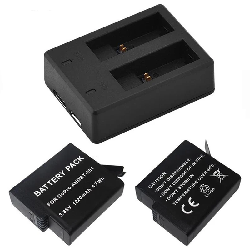 2x1220 мАч ahdbt-501 Батареи + Dual USB Зарядное устройство для GoPro Hero 5 Hero 5 ahdbt-501 Камера для GoPro интимные аксессуары для GoPro Батарея