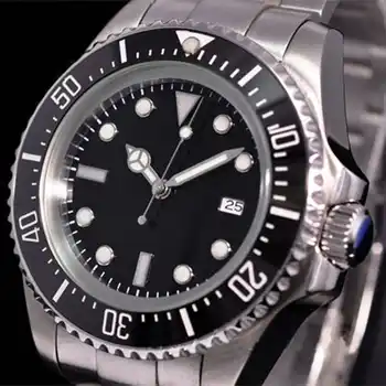 Solid 44mm Black Sterile Dial Stainless Steel Case Luminous Marks Ceramic Bezel Luxury Brand Automatic Movement Men's Watch P65