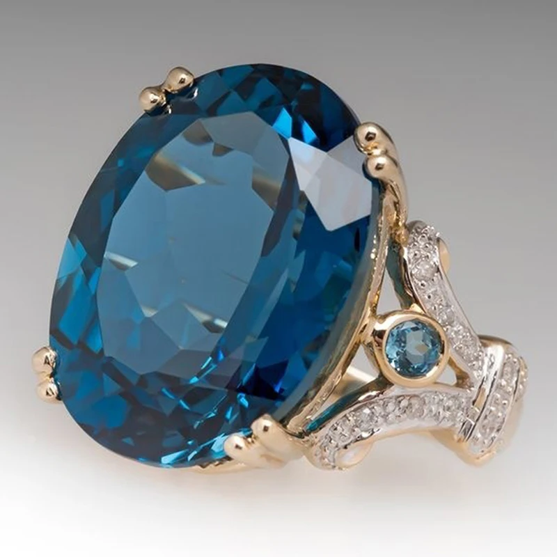 Большие кольца с голубым розовым камнем и кристаллами серебряного цвета, обручальное женское кольцо, ювелирные изделия для девушек, подарки на день рождения - Цвет основного камня: Blue